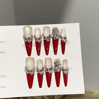 Ongles press-on de luxe rouges œil de chat français faits à la main, personnalisés, avec cristaux 3D, faux ongles réutilisables pour nail art