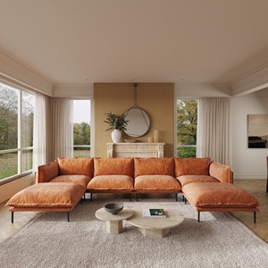 VOXHOME <span class=keywords><strong>muebles</strong></span> de sala de estar de <span class=keywords><strong>estilo</strong></span> <span class=keywords><strong>industrial</strong></span> <span class=keywords><strong>moderno</strong></span> en forma de U L 3 4 plazas naranja terciopelo Modular sofá seccional conjunto de sofá - Product Image 3
