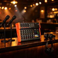 Mixer Audio 6 Kanal dengan Phantom Power 48V, BT, USB OTG, Konsol Mixing DJ, Layar 2.4" untuk Rekaman Suara Langsung