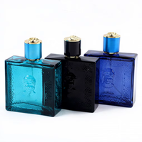 Damenparfüm Türkis Schwarz Marine 3 Farben Skulpturiertes Emblem Quadratische Flasche Goldener Text Verführerischer Abendduft