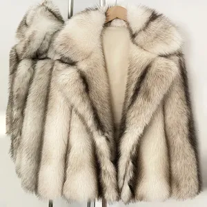 OFTBUY Abrigo de Piel Sintética de Zorro para Mujer, Talla Grande, Manga Murciélago a Rayas, Chaqueta Larga, Gruesa y Cálida, Prenda Exterior de Lujo, OEM Personalizado, MOQ Bajo - Product Image 6