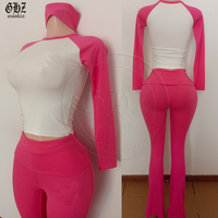 Ensemble de détente 3 pièces pour femme Noël avec broderie personnalisée, haut à manches longues raglan color block, leggings évasés et bandeau