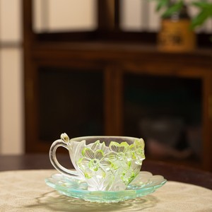 Juego de Taza y Platillo de Vidrio Liuli Hecho a Mano, 140 ml, Degradado Amarillo, Relieve de Narciso, Taza de <span class=keywords><strong>Espresso</strong></span> de Lujo, Regalo Artístico, OEM - Product Image 2