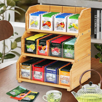 Organisateur de sachets de thé en bambou empilable à 3 niveaux, boîte de rangement, support de rangement en bois de bambou, organisateur de bureau