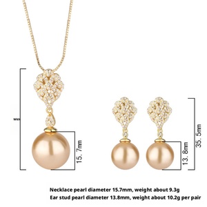 Dainty Eco-friendly Copper Vintage Timeless Style Pendant <b>Earrings</b> <b>Set</b> 14mm Golden Shell Pearl Jewelry <b>Set</b> for Women - Product Image 3