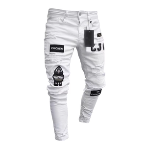 Pantalones vaqueros de lápiz bordados con agujeros rotos para <span class=keywords><strong>hombre</strong></span>, pantalones vaqueros clásicos finos informales para <span class=keywords><strong>hombre</strong></span>, pantalones vaqueros para <span class=keywords><strong>hombre</strong></span> - Product Image 4