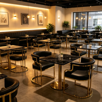 Chaise de salle à manger moderne en acier avec coussin moelleux pour restaurant, café, appartement et usage extérieur