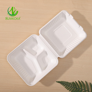 Vaisselle en canne à sucre biodégradable, vente en gros, Bagasse jetable de 9 pouces, contenants à clapet en papier Compostable - Product Image 4
