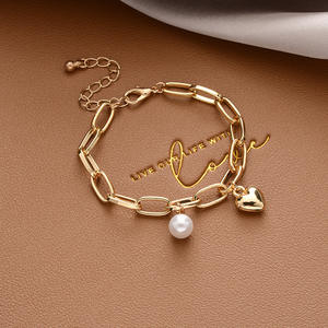 Pulsera de Eslabones Gruesos Ajustable G para Mujer, Lista para Enviar, Pulsera Cruzada Chapada en Oro de 18K con Dije de Perla, Joyería para Mujer - Product Image 4