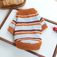 Pull en tricot rayé à col roulé pour animaux de compagnie, couleur caramel, vêtements chauds pour chiots