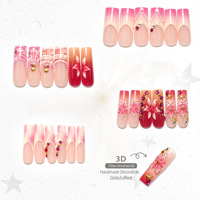 24 faux ongles à presser, forme cercueil, rose French, motif étoile de mer magenta, avec lime à ongles, vente en gros et dropshipping
