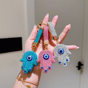 Pendant Full of diamond Rhinestone Lucky Blue Evil Eye Luxury Lightweight Metal Keychain Diamond Fatima Hand Blue Eye Car Key - Product Image 4
