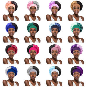 <span class=keywords><strong>Bonnet</strong></span> de nuit personnalisé à large bord et blocs de couleur pour femme, <span class=keywords><strong>bonnet</strong></span> extensible tendance bicolore pour la protection <span class=keywords><strong>des</strong></span> cheveux, <span class=keywords><strong>bonnet</strong></span> de douche - Product Image 2