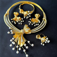 T224D perla de lujo 4 Uds Bowknot flor Brasil italiano 18K Oro africano conjunto de joyería nupcial indio Dubai conjunto de fiesta de boda