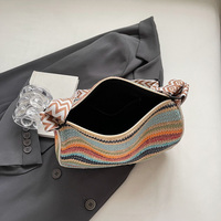 Dompet Gelang Kecil Bergaris Multi-warna, Tas Gelang Anyaman Jerami, Tas Makeup, Tas Perlengkapan Mandi, Clutch Perawatan Kulit, Tas Kosmetik Pantai