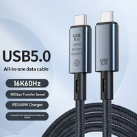 Cable de Datos USB-C 5.0 de 16K60Hz y 80Gbps con Carga PD de 240W para Thunderbolt 4, MacBooks, iPad Pro, Hub, Base de Conexión - 1m, Caja Incluida