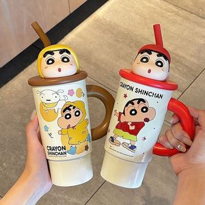 แก้วน้ำเก็บอุณหภูมิลายเครยอนชินจัง พร้อมหลอดและหูจับ ของขวัญสำหรับสาวๆ แก้วน้ำสำหรับออฟฟิศ ฤดูร้อน 2025 - Product Image 1