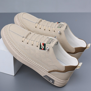 Zapatillas Blancas de Hombre a la Moda, Transpirables, de Cuero, Casuales, para Caminar, Cómodas, con Diseño Antideslizante - Product Image 2