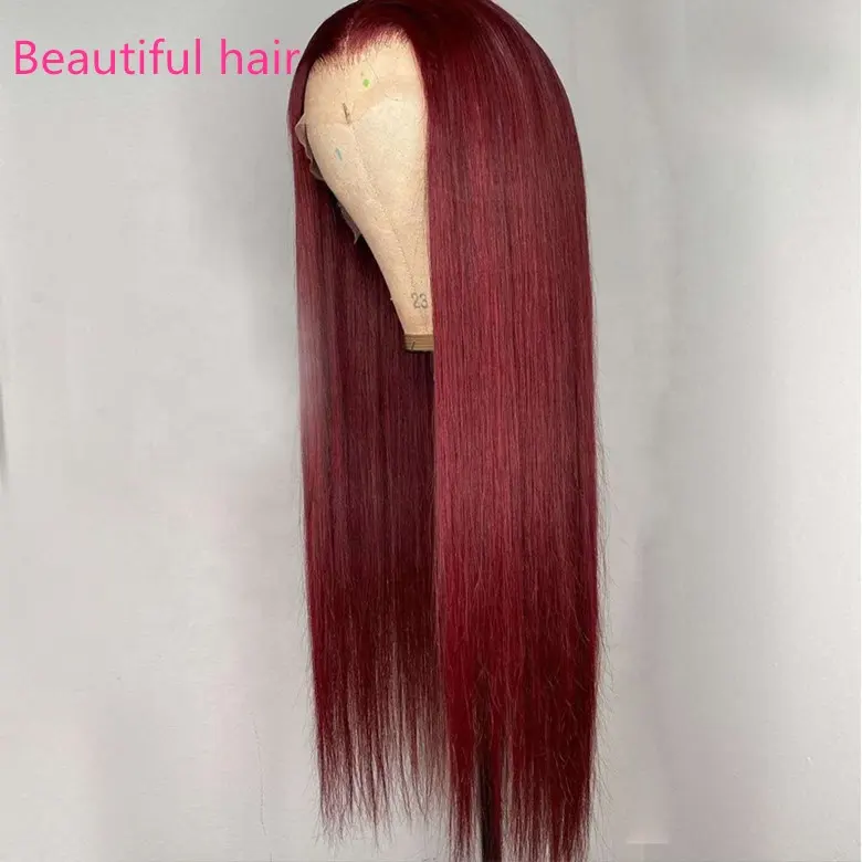 Bán Buôn 26 Inch Dài Mượt Thẳng 99j Burgundy Brazil Tóc Tẩy Trắng Knots 100 Tóc Người 12A Lớp HD Ren Phía Trước Tóc Giả