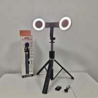 Trépied perche à selfie pliable 1,8 m avec double anneau lumineux LED, télécommande sans fil et support de téléphone pour diffusion en direct et tournage vidéo