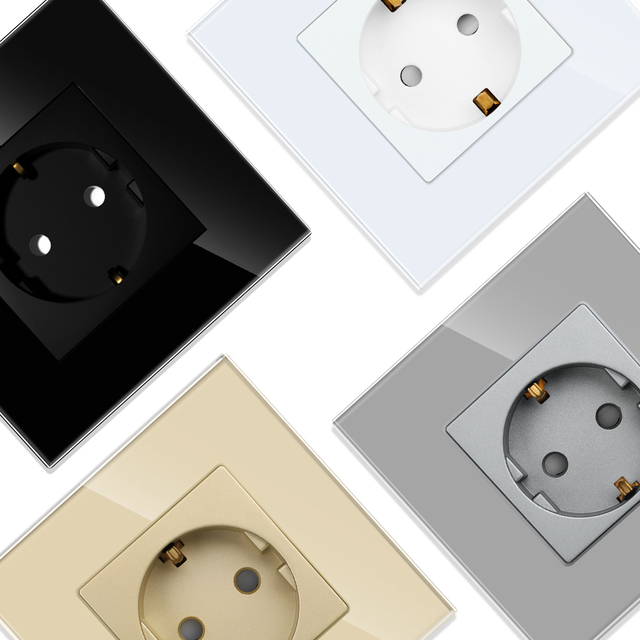 Bingoelec Luxury Modern Glass Panel 16A Socket EU Standard Electrical Plugs Wall Mounted Power Sockets
