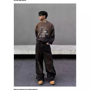 Nuova raccolta autunnale rifiuti suolo stile retrò maschile High Street Stone Wash Black pantaloni larghi <span class=keywords><strong>Jeans</strong></span> <span class=keywords><strong>con</strong></span> decorazione a tasca laterale - Product Image 1