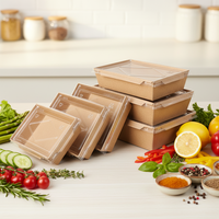YBLPAK Ecologische Biologisch Afbreekbare Kraft Papieren Eetbakjes met Transparante Deksels, Magnetronbestendig voor Afhaalmaaltijden, Sushi, Salade, Lunch