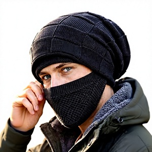Knit Balaclava Full Face Black Winter Acrylic Unisex Adult Outdoor Wear 56-58CM Plain Style - Product Image 1