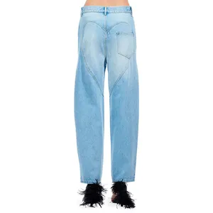 TWOTWINSTYLE סיטונאי מכנסי ג'ינס טלאים כיסי יהלומים חלולים ישר נשים ג'ינס 2024