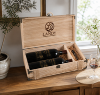 Boîte à vin en bois vintage pour deux bouteilles, avec poignée en corde et coins métalliques, pour la vente en gros