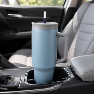 Gobelet isotherme en acier inoxydable grande capacité avec poignée et paille, tasse de voyage sous vide, logo personnalisé pour voiture et bureau - Product Image 4