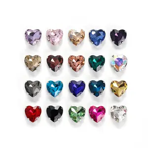 factory manufacturing 12mm glass heart shape sew on stone with claw setting strass in setting For Fashion show clothing