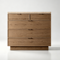 Commode à 5 tiroirs moderne en bois massif avec finition lisse et cadre en pierre, fermeture douce, pour chambre d'hôtel