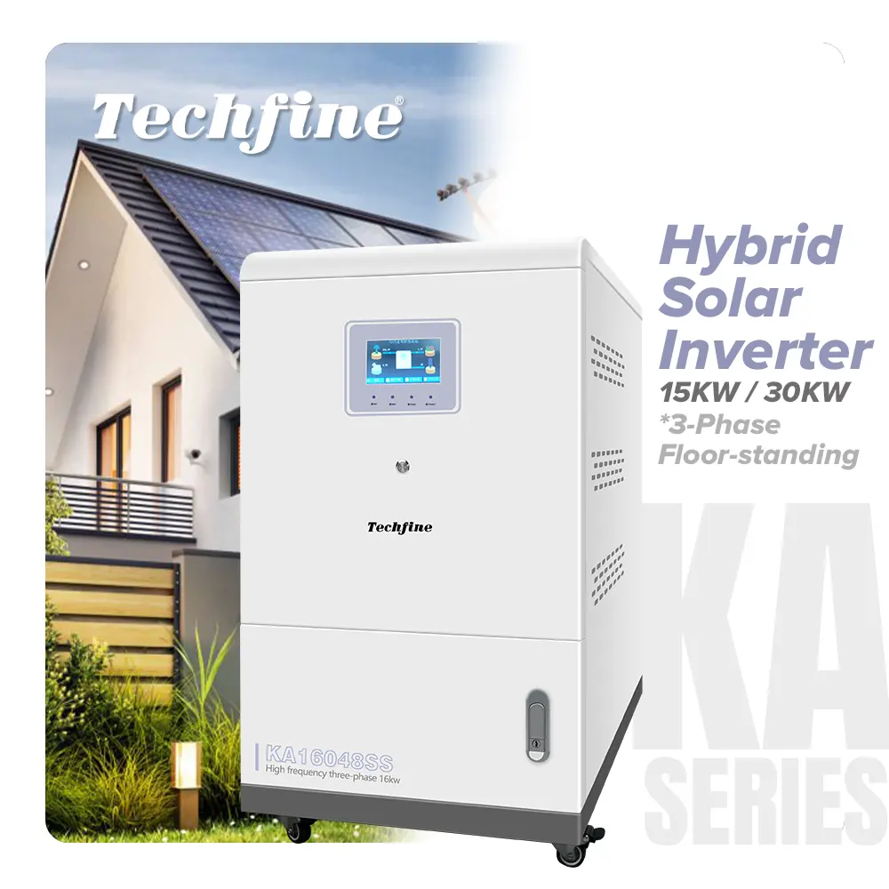 Techfine ODM Source factory 30000w 30kw 3 phase three phase solar hybrid inverter Floor standing with 6 MPPT