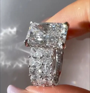 New Arrival 925 Silver Moissanite 3.5 Carat Luxe Radiant Cut <b>Cushion</b> Cut Side Stones Engagement Travel <b>Ring</b> <b>Wedding</b> Band White - Product Image 4