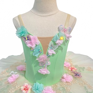 AL-S0062 Fabrication OEM ODM, <span class=keywords><strong>Tutu</strong></span> Pancake Vert Clair <span class=keywords><strong>pour</strong></span> Filles, Décoration Florale, <span class=keywords><strong>Tutu</strong></span> de Ballet Classique, Costume de Scène - Product Image 3