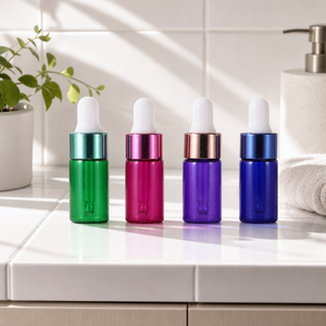 Private Label Empty Glass Essential Oil <b>Bottles</b> Multi-Colored Electroplated <b>Dropper</b> Cap Packaging - Product Image 1