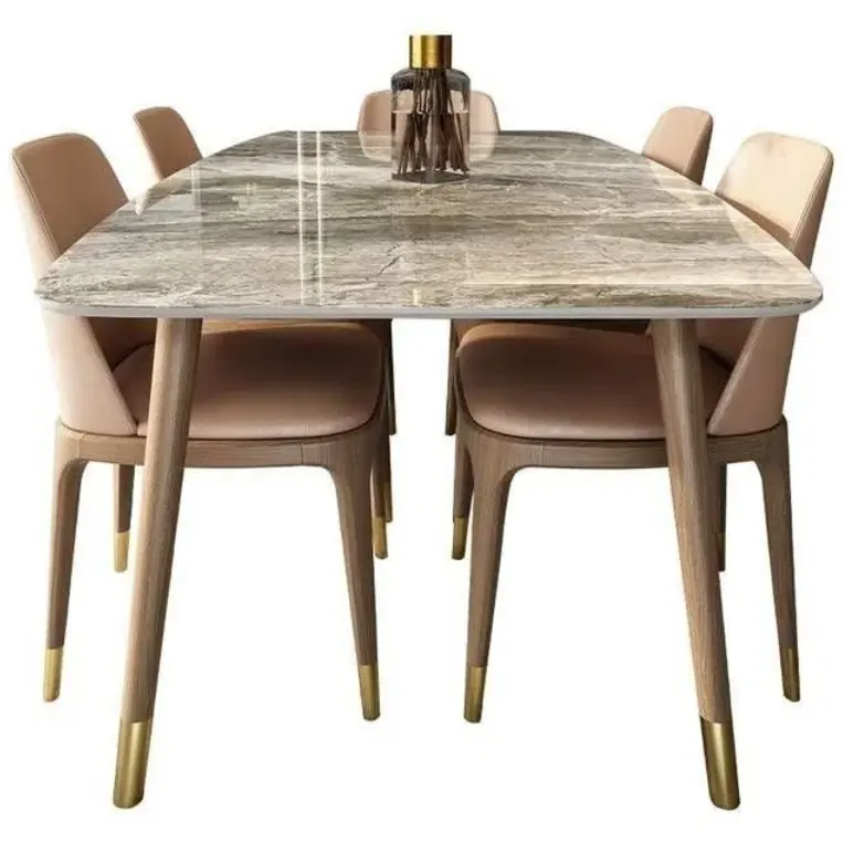 Mesa de comedor de acero inoxidable dorado de lujo moderno con tapa de mármol para muebles de comedor juego de mesa de comedor