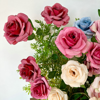 Pas cher Belle Faux Soie Rose Branches Roses Artificielles 3 Têtes pour Toile de Fond de Mariage