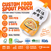 Sachet Doypack autoportant en plastique laminé à bec verseur de forme personnalisée avec bouchon à vis pour assaisonnement de soupe au bœuf et sauces acidulées
