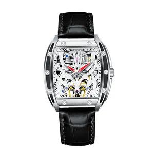 Guanqin Nieuwe Skeleton Tourbillon Saffier Heren Automatische Horloges Lederen Waterdicht Relogio Rvs Mechanische Horloge