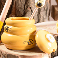 Mini pot à miel en céramique en forme de ruche et cuillère en bois, décoration d'intérieur, cuisine, écologique, multifonction, classique, pour boissons