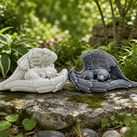 Statue commémorative de jardin pour animaux de compagnie en gros avec lumière solaire, figurine chat et chien endormis aux ailes d'ange et plaque gravée