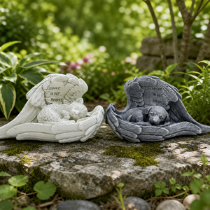 Statua Commemorativa per Animali Domestici con Luce Solare, Ali d'Angelo, Figurina <span class=keywords><strong>di</strong></span> Gatto e <span class=keywords><strong>Cane</strong></span> Dormienti, Targa Incisa - Product Image 6