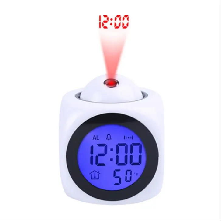 Despertador electrónico con pantalla LCD Digital para habitación, reloj Despertador con tiempo de proyección, pantalla inteligente de temperatura en forma de cámara