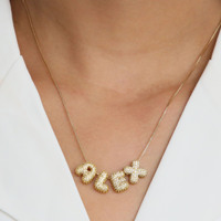 Collier Pendentif Lettres Initiales A-Z en Or et Argent, Serties de Strass Effet Diamant, Petites Lettres Bulles, Vente en Gros