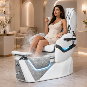 Fauteuil de pédicure <span class=keywords><strong>spa</strong></span> blanc 2026 avec lumière LED, fonction massage, télécommande, fonction vapeur et bassin de bain de pieds pour <span class=keywords><strong>centre</strong></span> de soins des pieds - Product Image 2