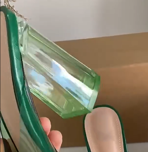 Women's Square-toe Single-strap PVC Transparent High Heel <b>Sandals</b> Crystal Chunky Heel Mule <b>Sandals</b> - Product Image 4