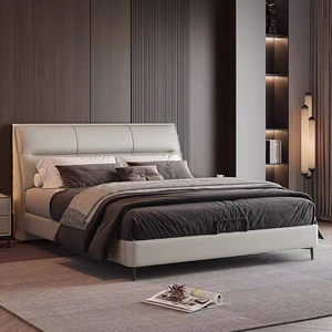 Lit double minimaliste en cuir capitonné de luxe avec rangement pour <span class=keywords><strong>hôtel</strong></span> et appartement, durable, doux et confortable - Product Image 1