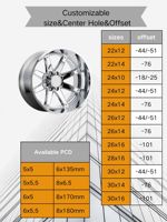 Jantes directionnelles noires brillantes à 8 branches 20 22 24 26 pouces 8x170 8x180 à déport profond pour Silverado 2500 3500 Sierra